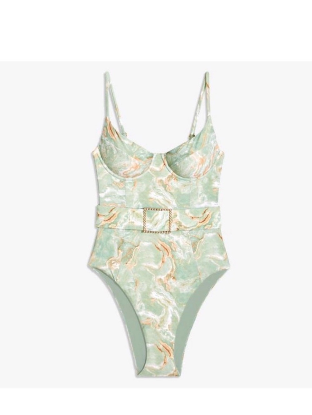 WeWoreWhat Mint Marble One-Piece Swimsuit with Belt XS